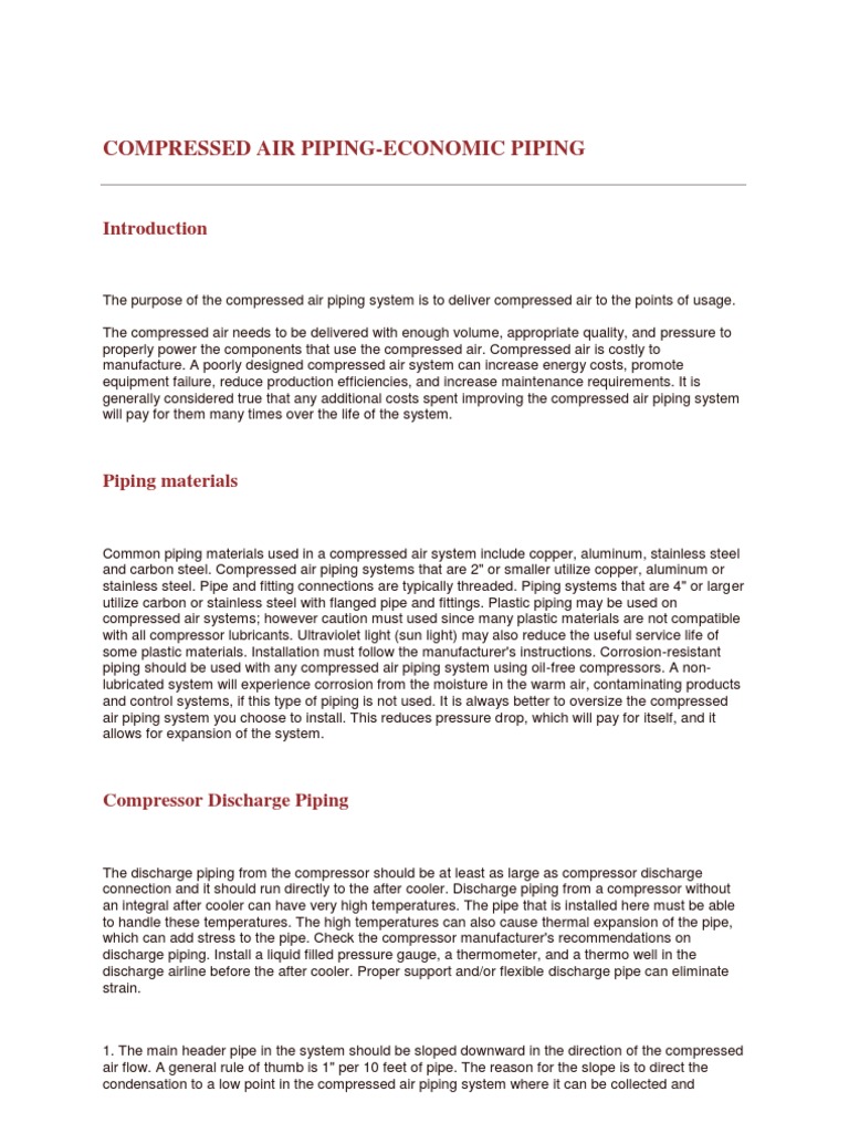 Compressed Air Piping System Design | PDF | Technology & Engineering