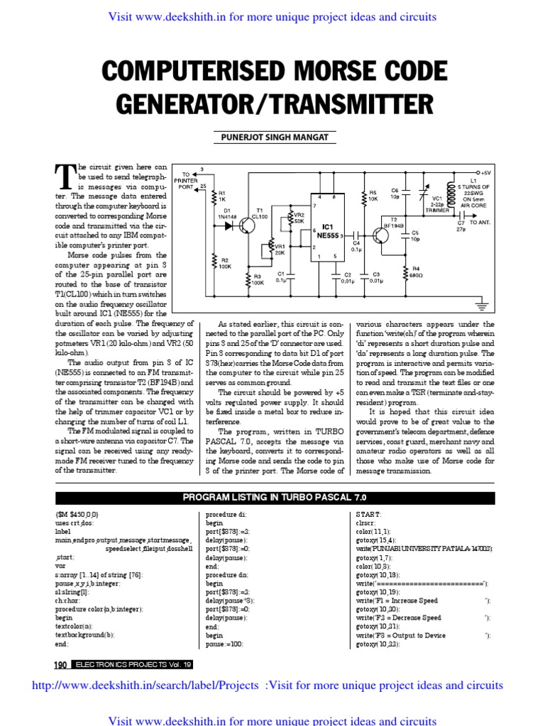 Computerised Morse Code Generator Transmitter | PDF | Transmitter ...
