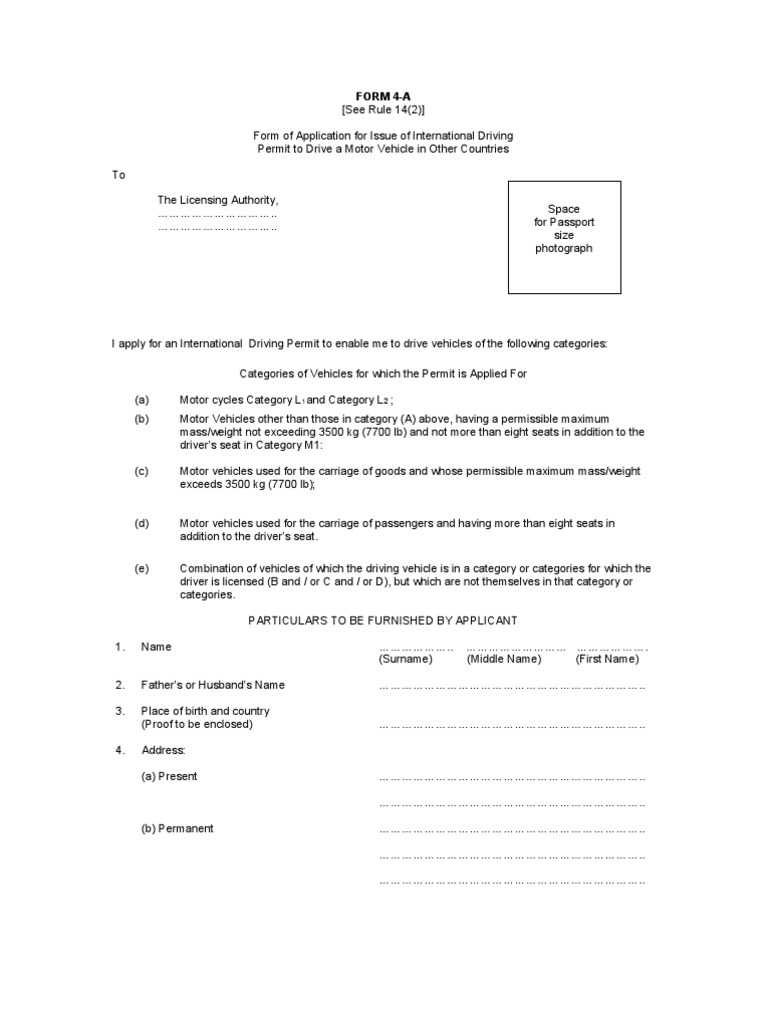International Driving License Form | Driver's License | Vehicles