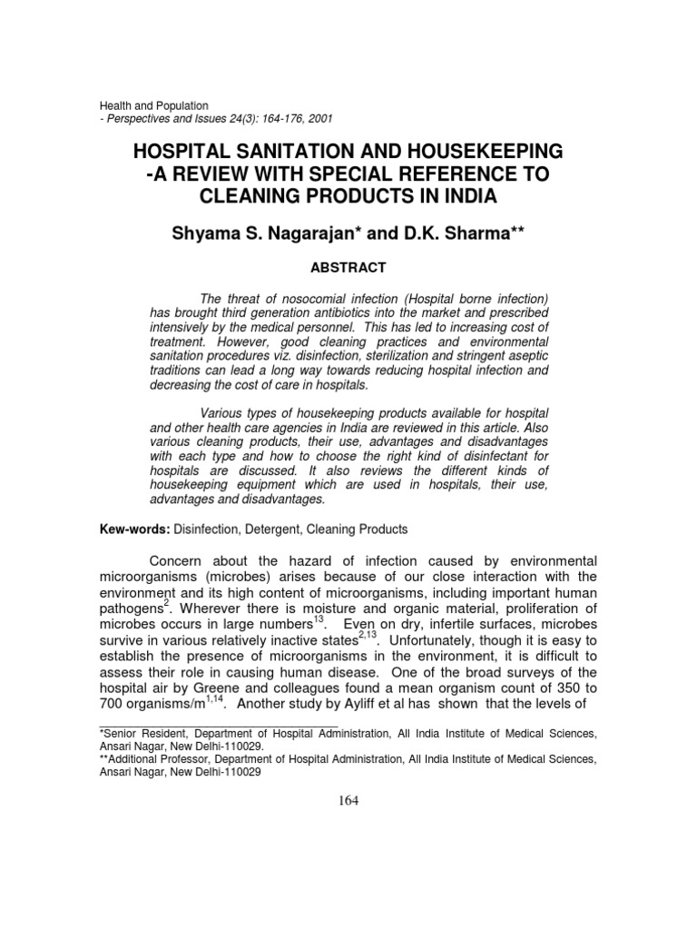 Housekeeping Materials Study in Indian Hospitals PDF