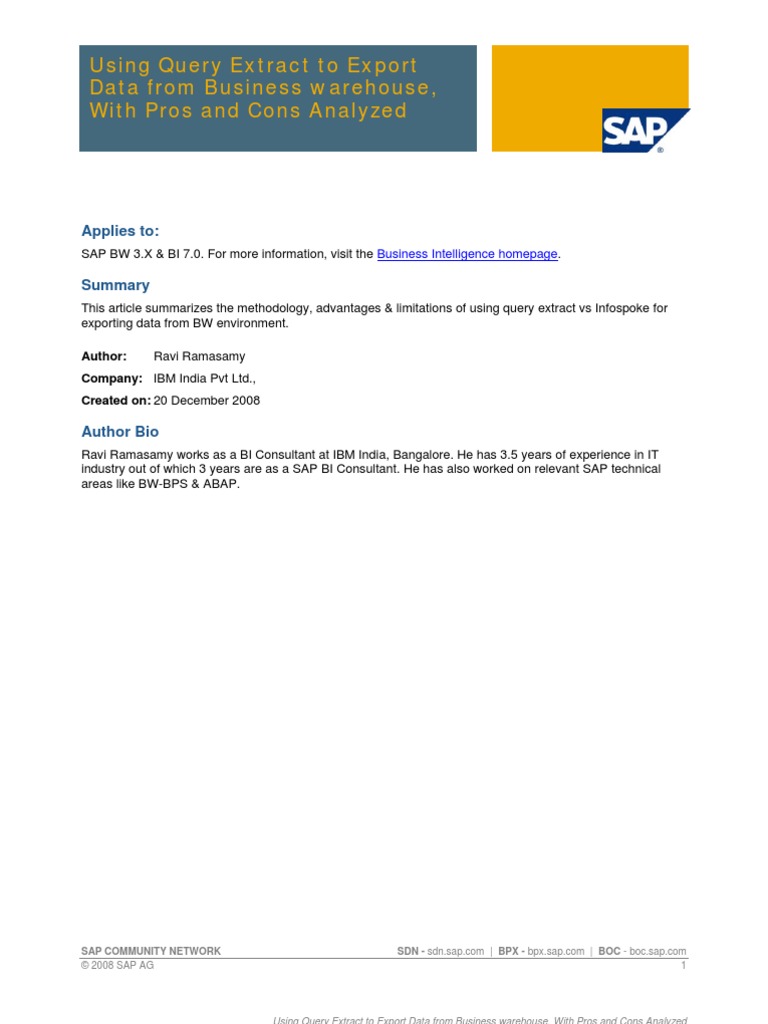 Using Query Extract To Export BW Data, With Pros and Cons Analyzed ...