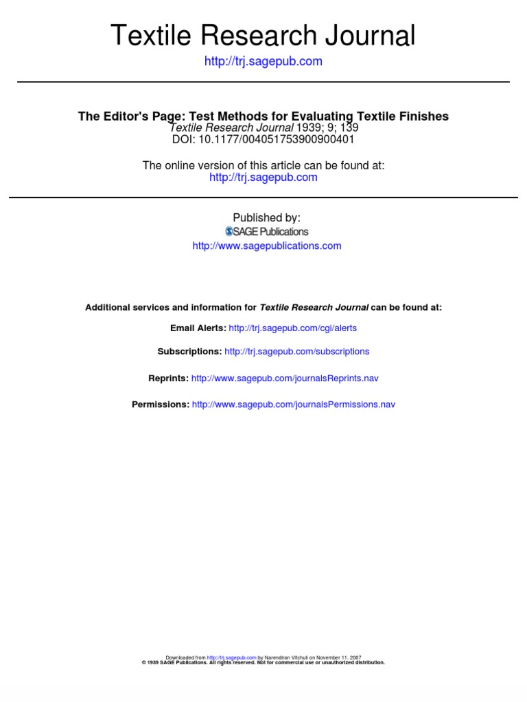 Textile Research Journal: The Editor's Page: Test Methods For ...