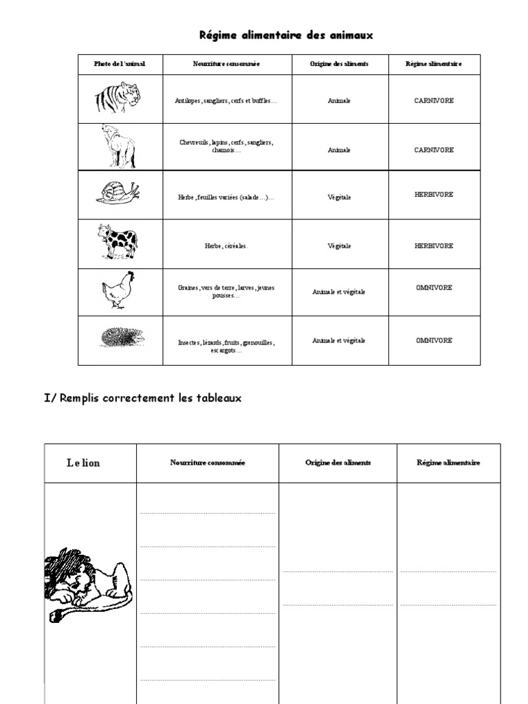 Régime Alimentaire Des Animaux Ce1 Exercices Les Regimes Alimentaires Des Animaux