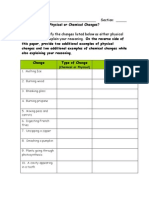 Physical or Chemical Changes?: Name: - Section