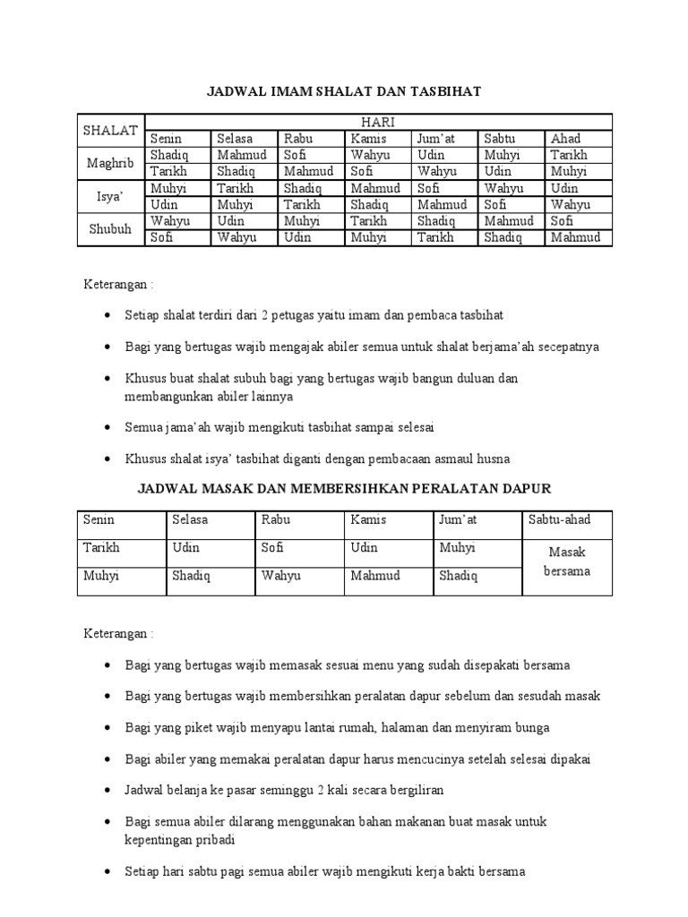 Jadwal Imam Shalat Dan Tasbihat