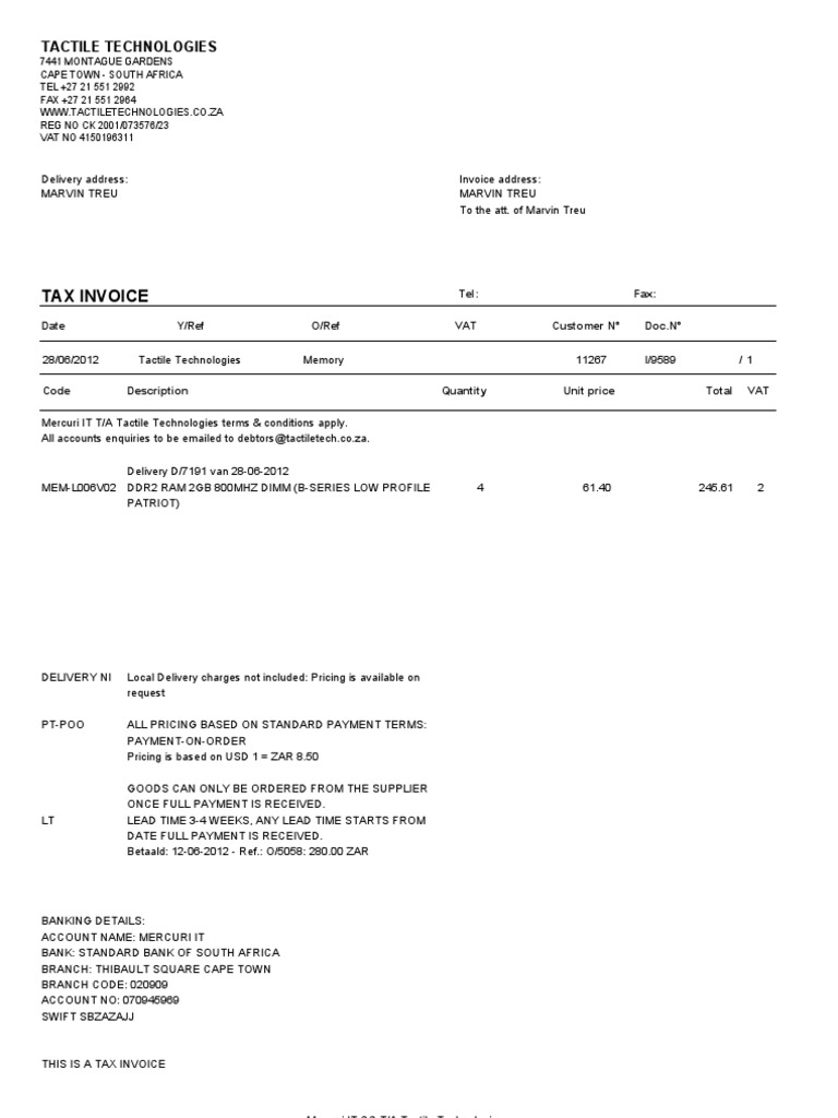 Tactile Technologies Tax Invoice | PDF | Business