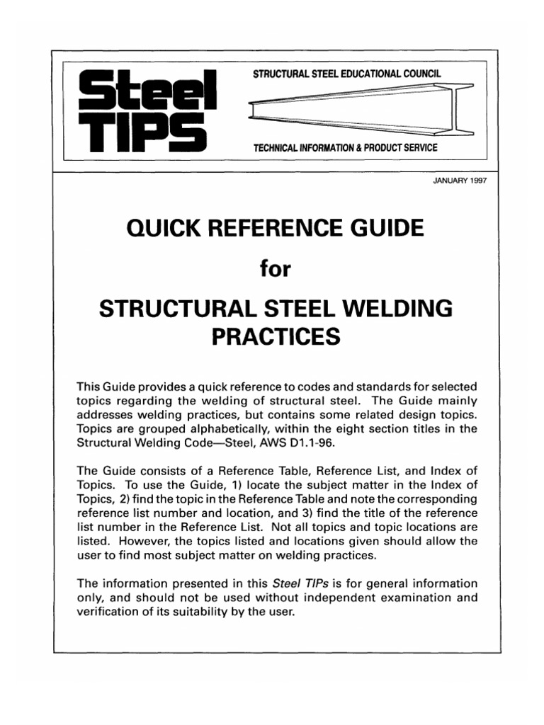 Quick Reference Guide Aws D1 1 Pdf Welding Construction