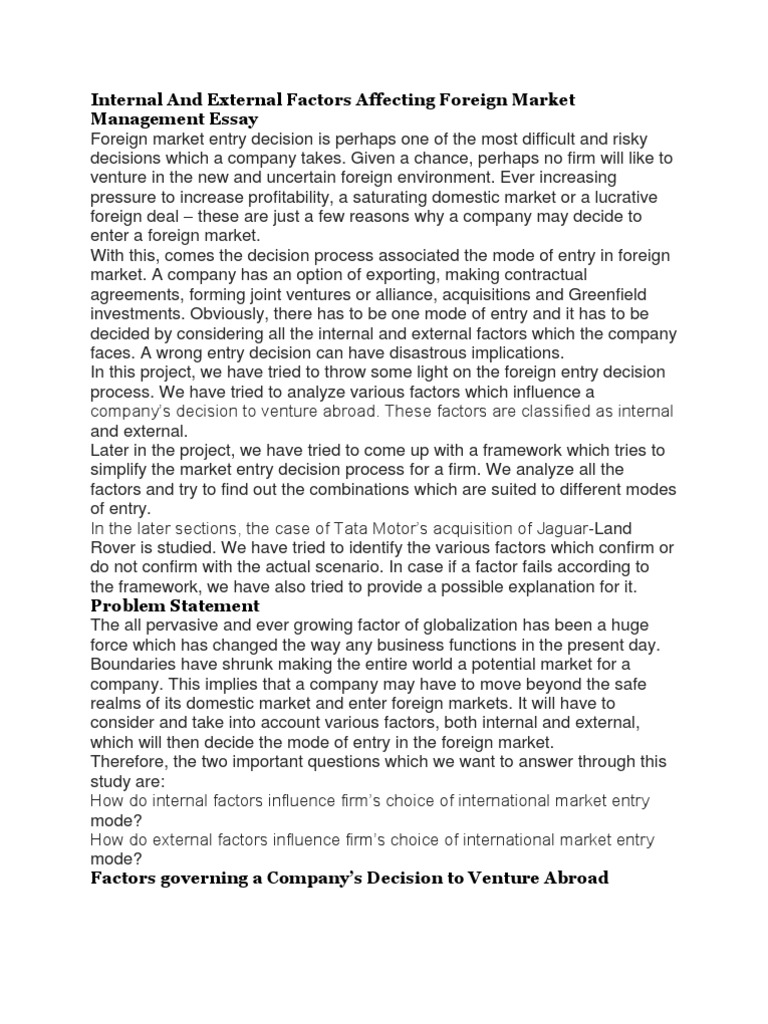 Factors Influencing Foreign Market Entry | PDF | Strategic Management ...