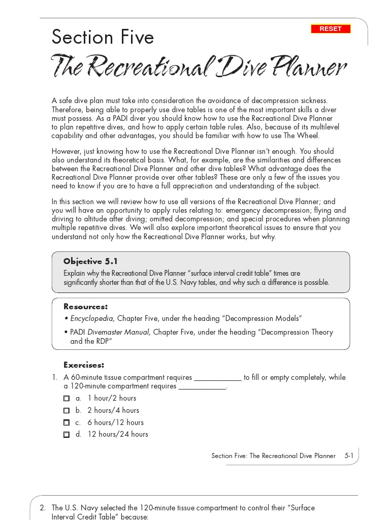 Understanding the Recreational Dive Planner A Review of How to Safely