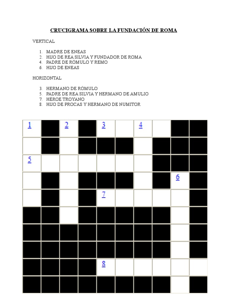 Crucigrama Sobre La Fundacion de Roma