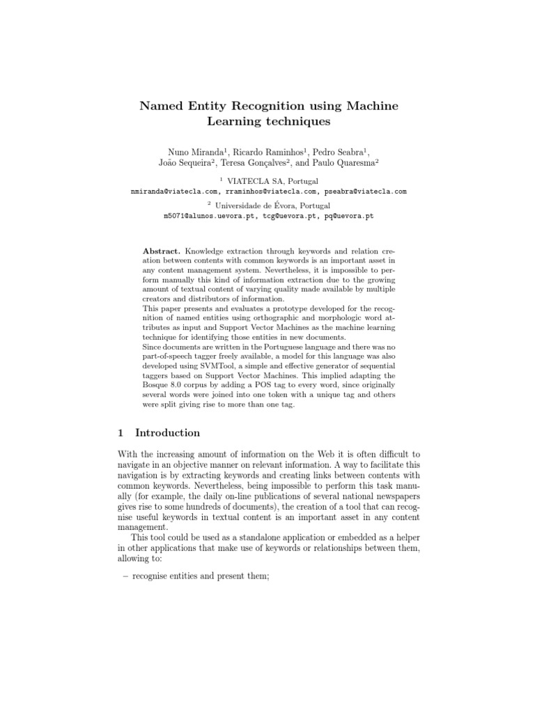 Named Entity Recognition with SVMs | PDF | Areas Of Computer Science ...