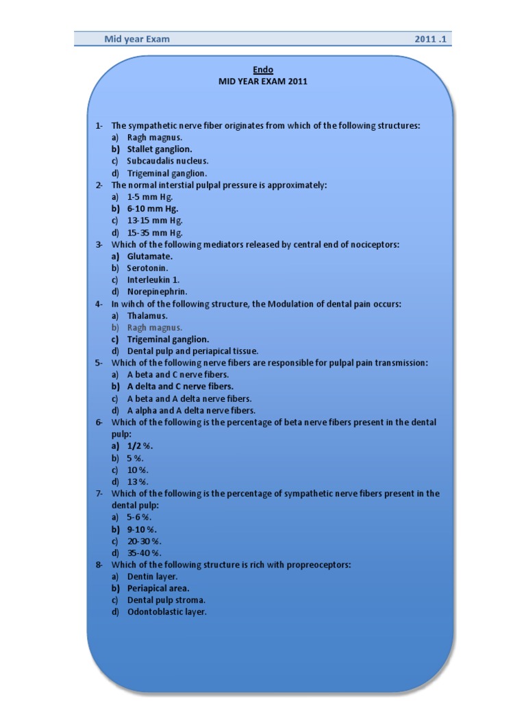 Endodontic MCQ PDF PDF Periodontology Neuron