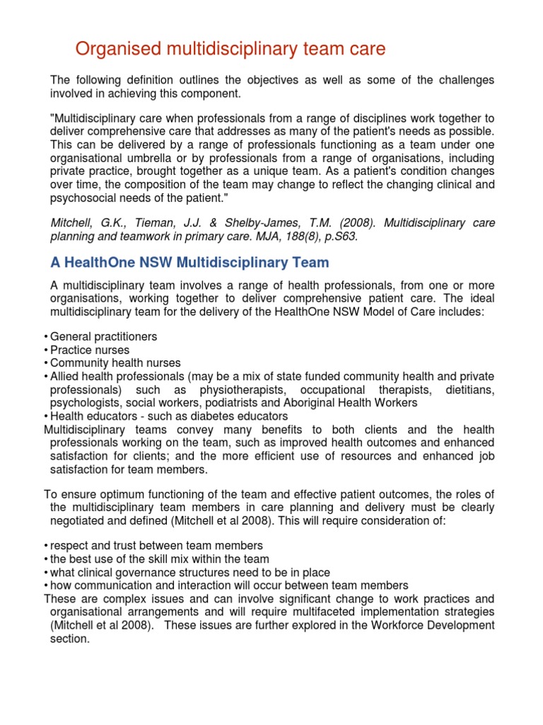 Organised Multidisciplinary Team Care Health Professional Primary