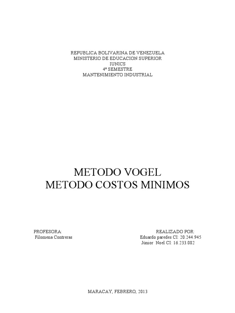 Método de Costo Mínimo en Transporte | PDF | Algoritmos | Transporte