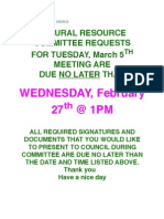 WEDNESDAY, February 27 at 1PM: Natural Resource Committee Requests For Tuesday, March 5 Meeting Are Due No Later Than