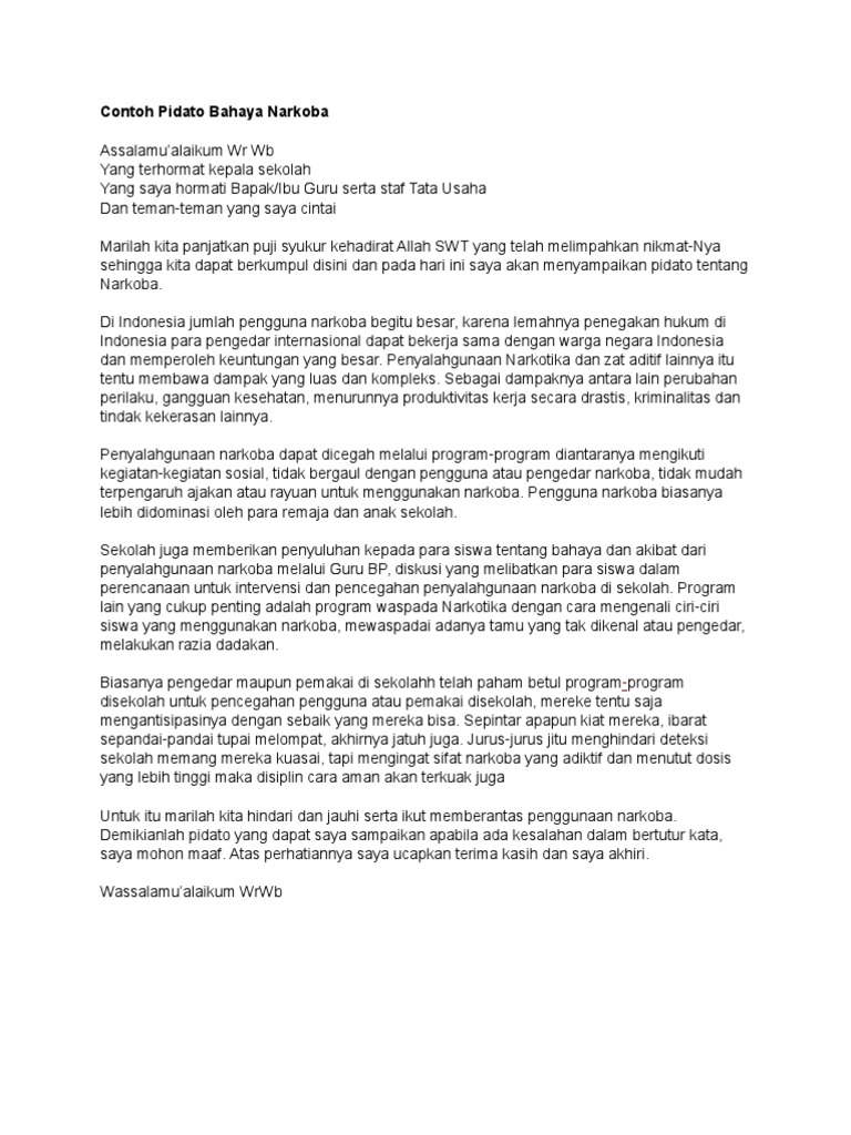 Contoh Pidato Bahaya Narkoba