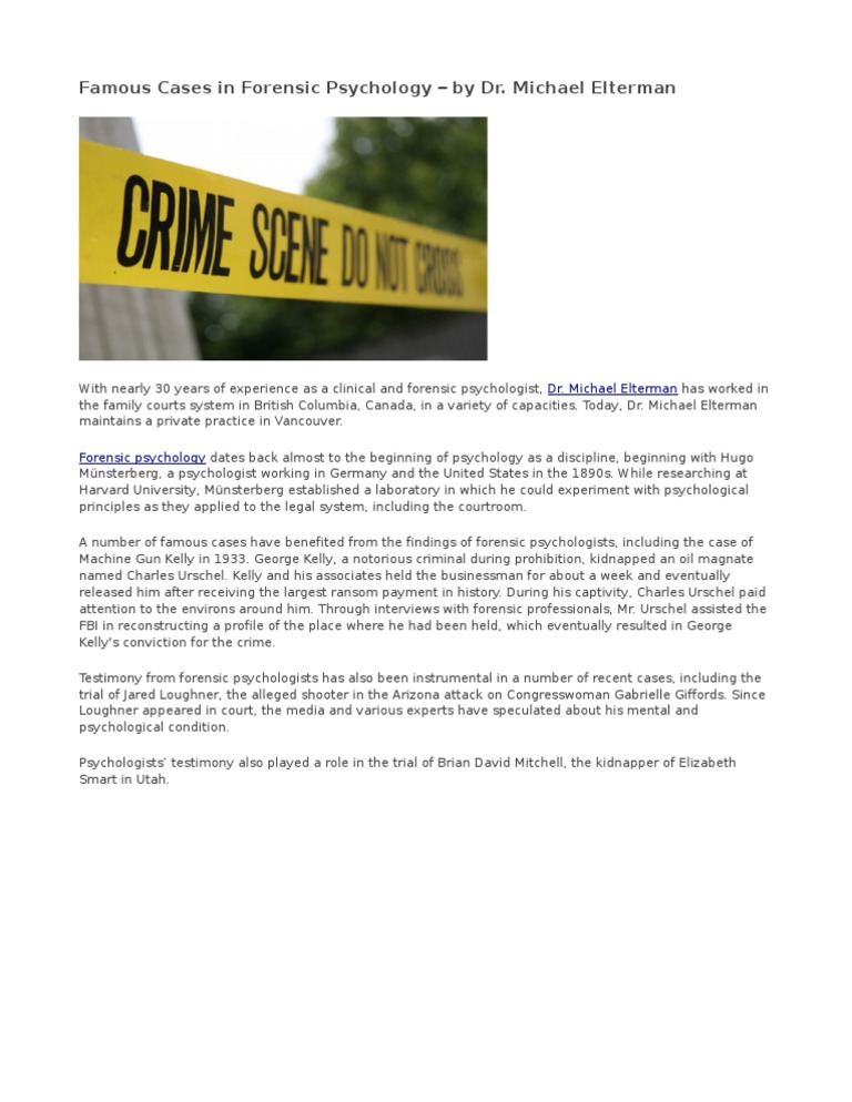 Famous Cases in Forensic Psychology by Dr. Michael Elterman