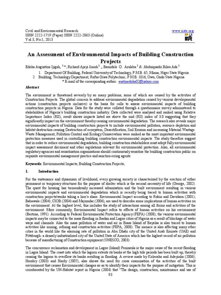 Environmental Impact of Construction Projects | PDF | Environmental ...
