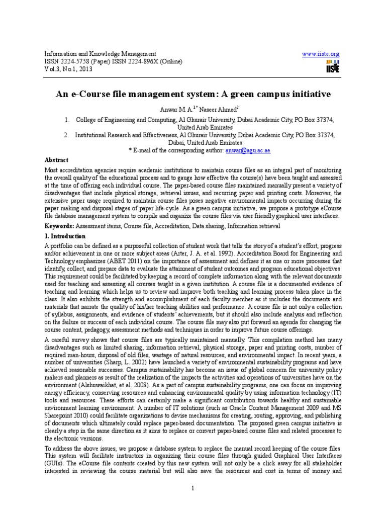 An ECourse File Management System PDF Educational Assessment