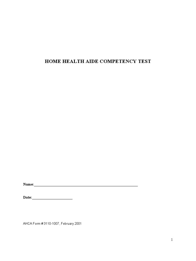 Home Health Aide Competency Test Written Examination Answers