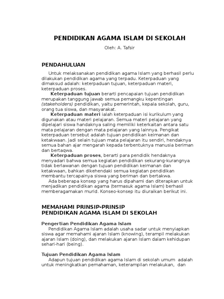 Pendidikan Agama Islam Di Sekolah | PDF