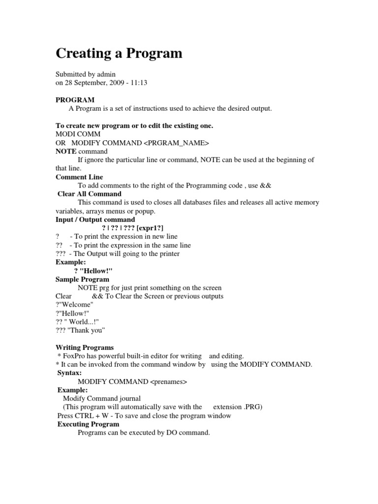 Creating A Program | PDF