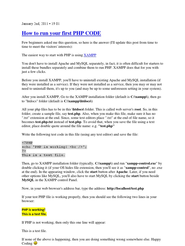 How To Run Your First PHP CODE | PDF
