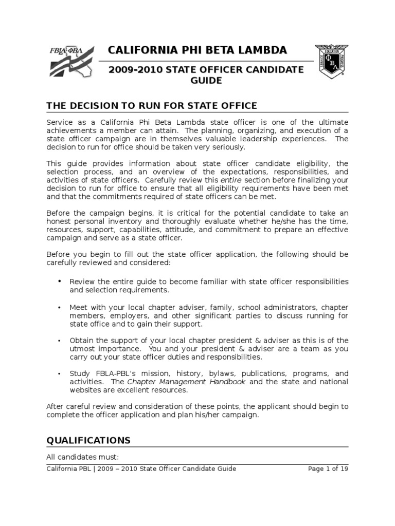 State Candidate 2009-2010 | PDF | Résumé | Leadership