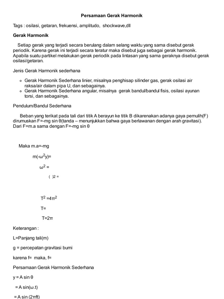 Persamaan Gerak Harmonik Sederhana