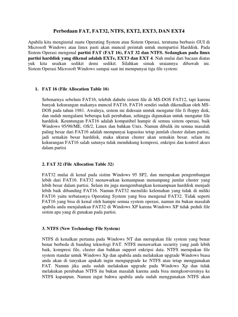 Perbandingan Sistem File: FAT, NTFS, EXT | PDF | Game & Aktivitas ...
