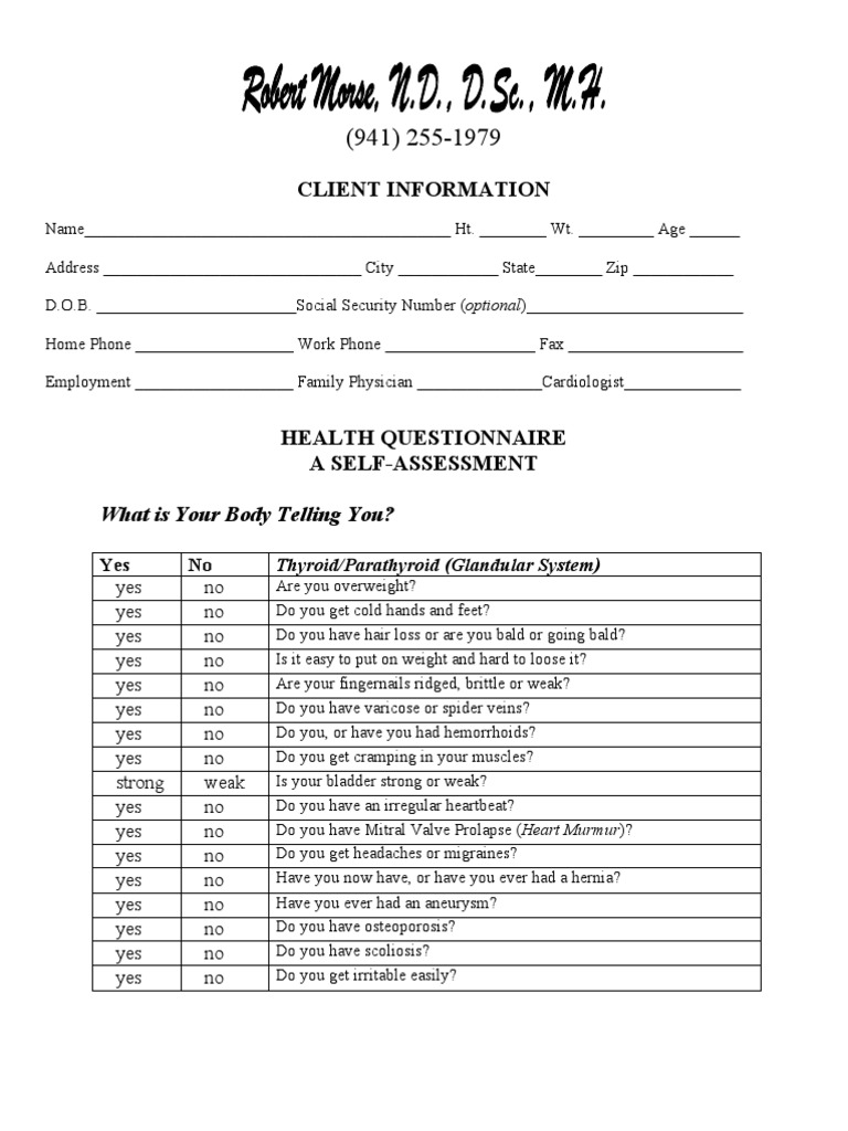 Questionnaire PDF Adrenal Gland Gastrointestinal Tract