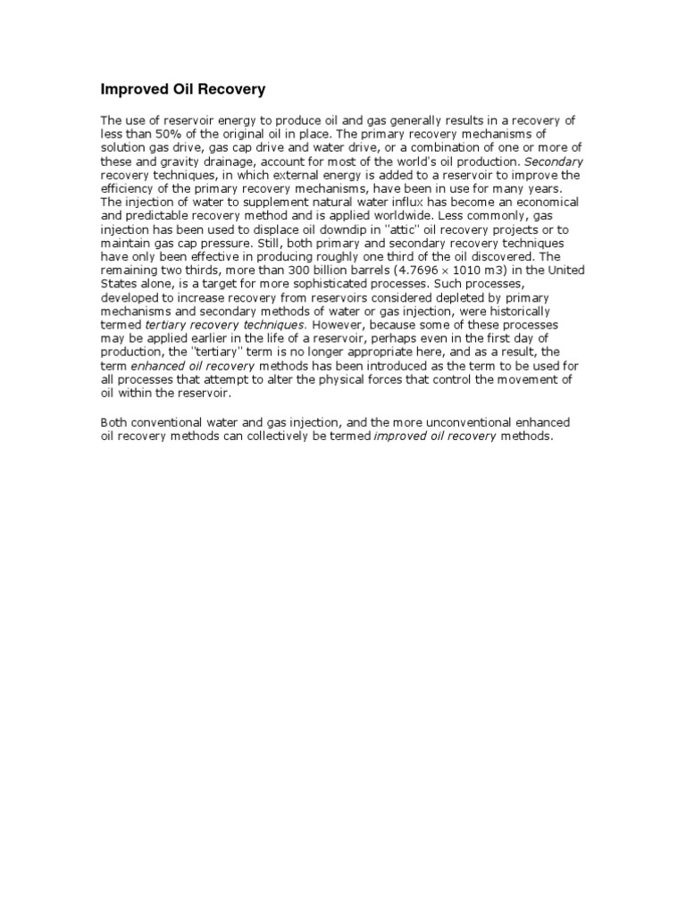 Improved Oil Recovery Techniques Explained | PDF | Enhanced Oil ...