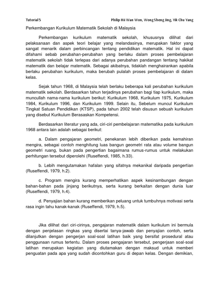 Kurikulum Matematika Sekolah Pdf