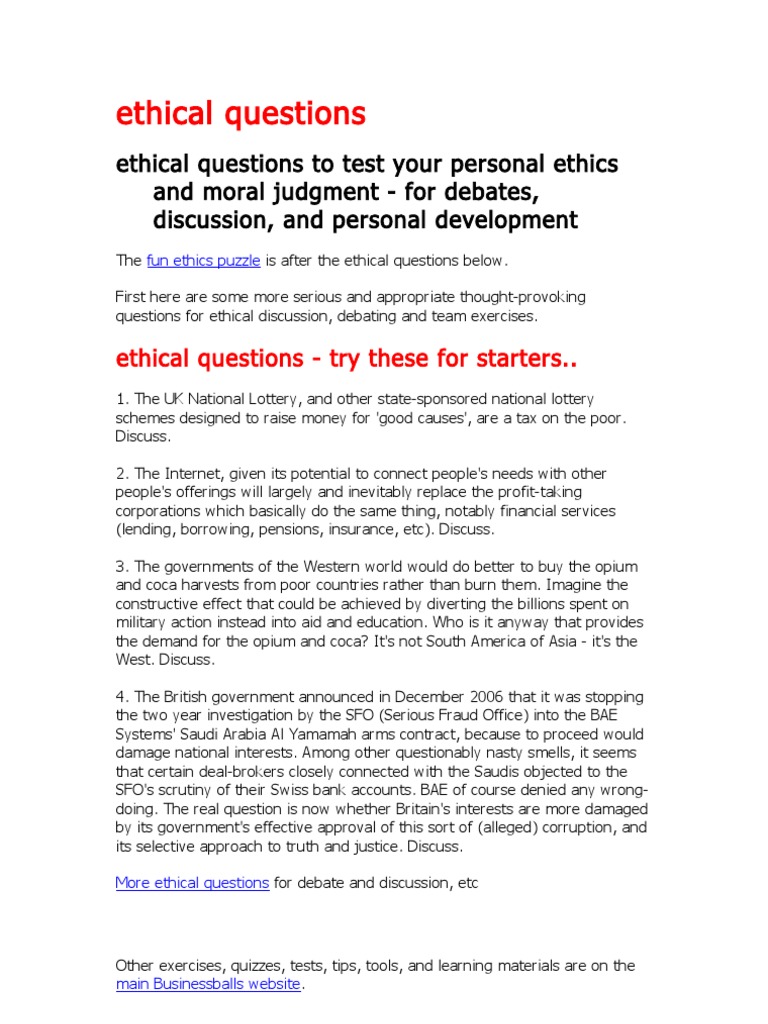 Ethical Questions PDF Social Institutions Social Science