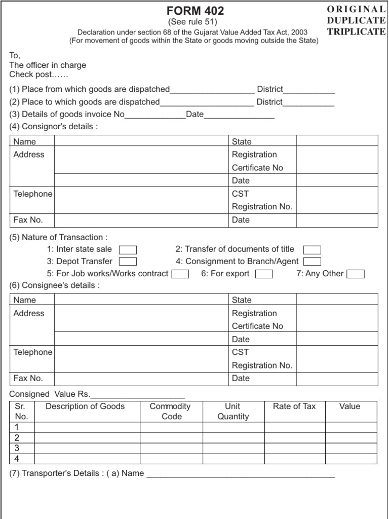 Gujarat VAT Form 402 Declaration | PDF | Social Science