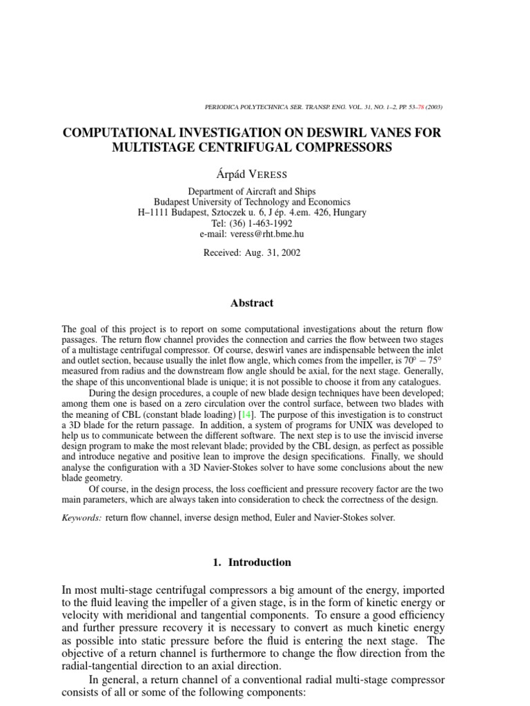 Deswirl Vanes in Centrifugal Compressors | PDF | Vortices | Motion ...