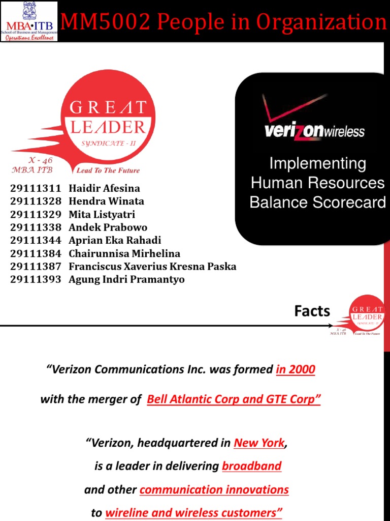 Verizon Implementing HR Balance Scorecard Verizon Communications Strategic Management