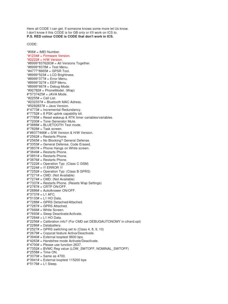 Secret Codes of Sumsung | PDF | Mobile Telecommunications