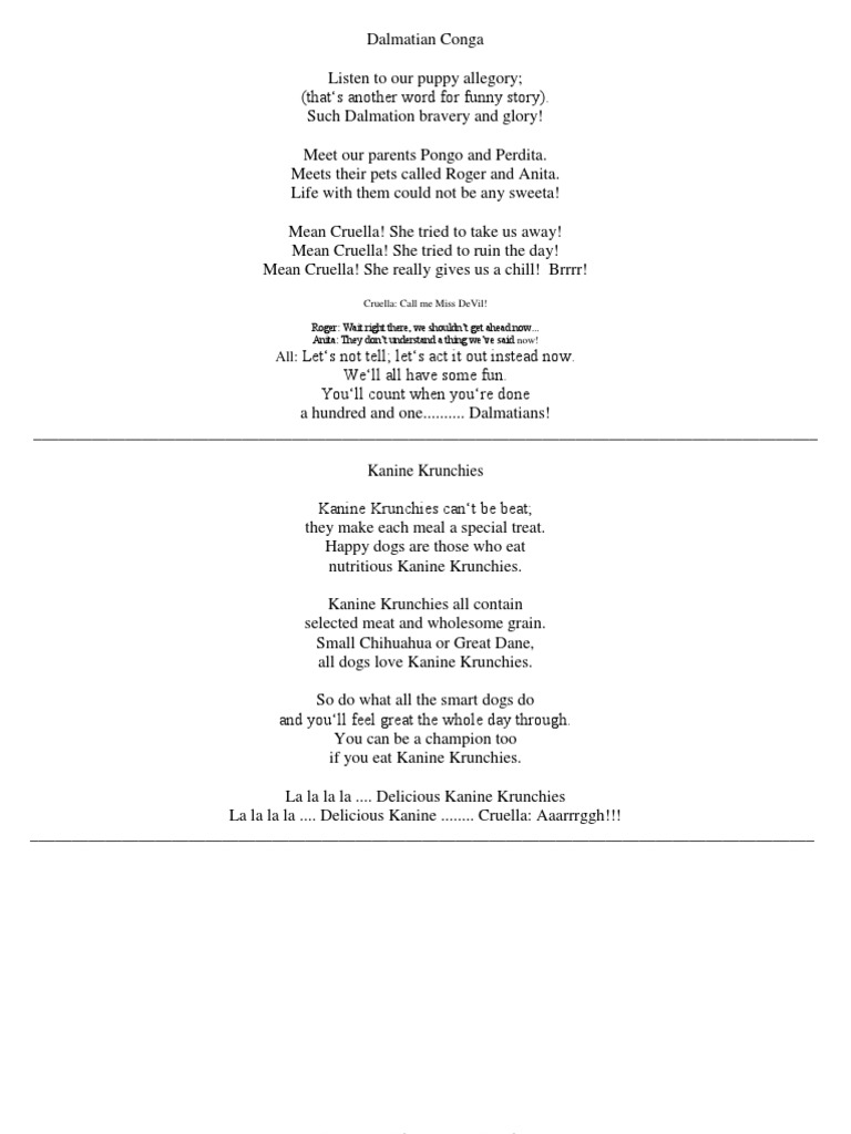 Dalmatian Musical Lyrics PDF Domesticated Animals Dogs