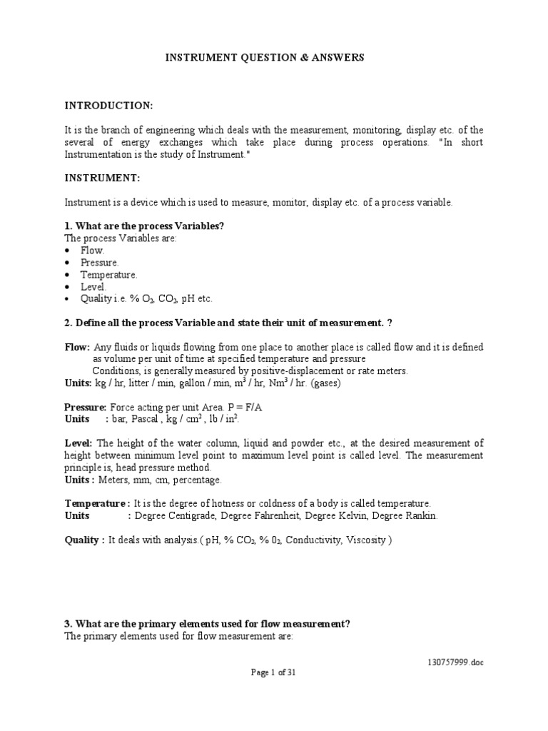 Instrumentation and Measurement Basics | PDF | Pressure Measurement ...