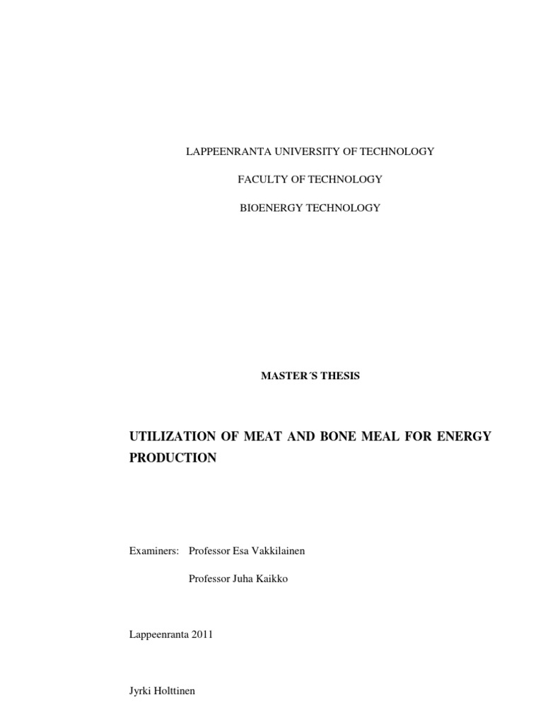 Utilization of Meat and Bone Meal For Energy PDF Gasification Combustion