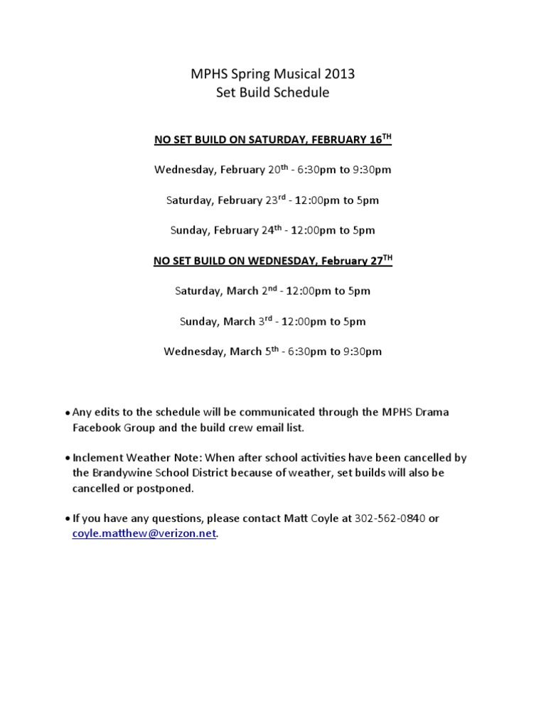 MPHS Musical Set Build Schedule | PDF