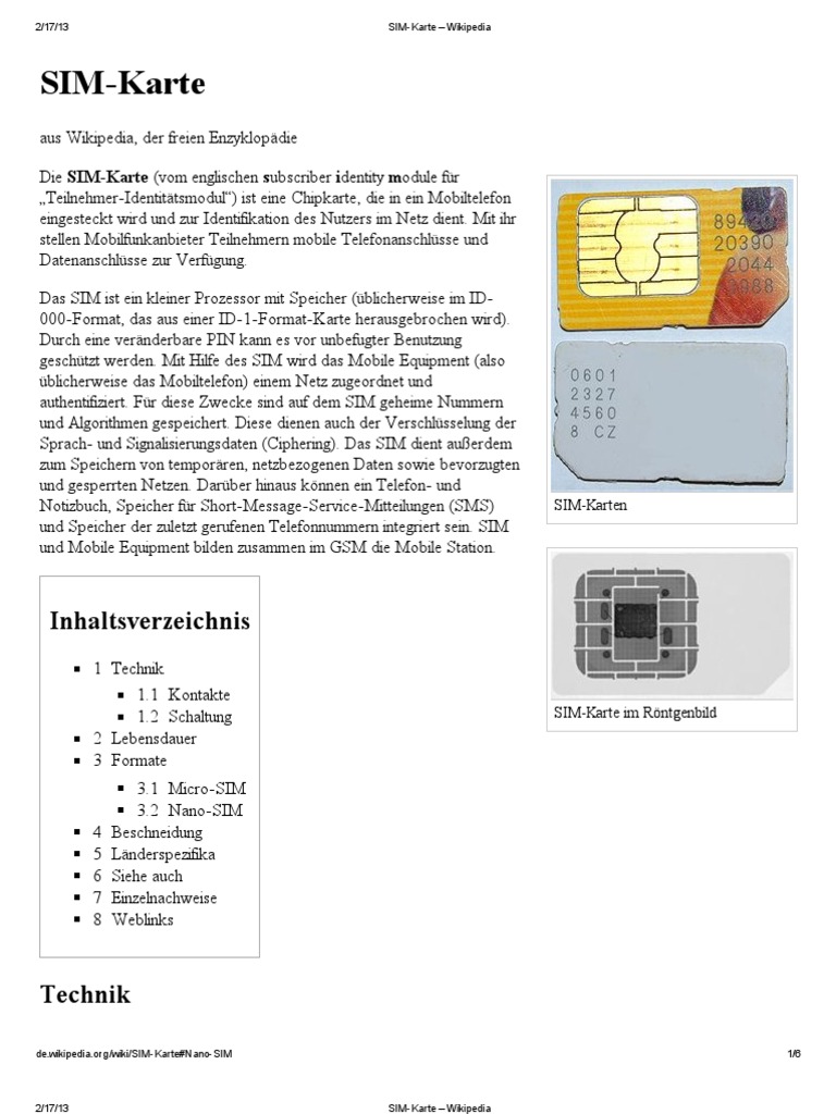 SIM-Karte - Wikipedia | PDF