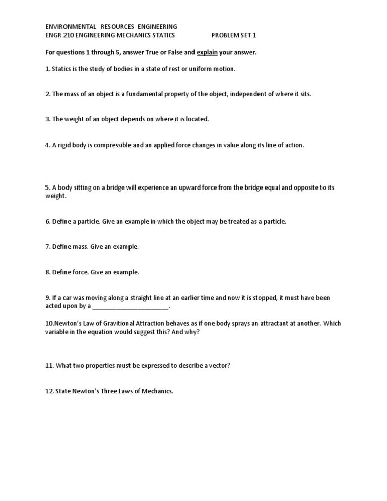 Engineering Mechanics Statics Problem Set | PDF
