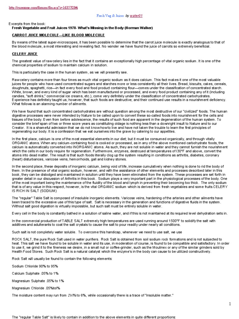 Vegetable Juice DR Norman Walker PDF Sodium Chloride Fennel
