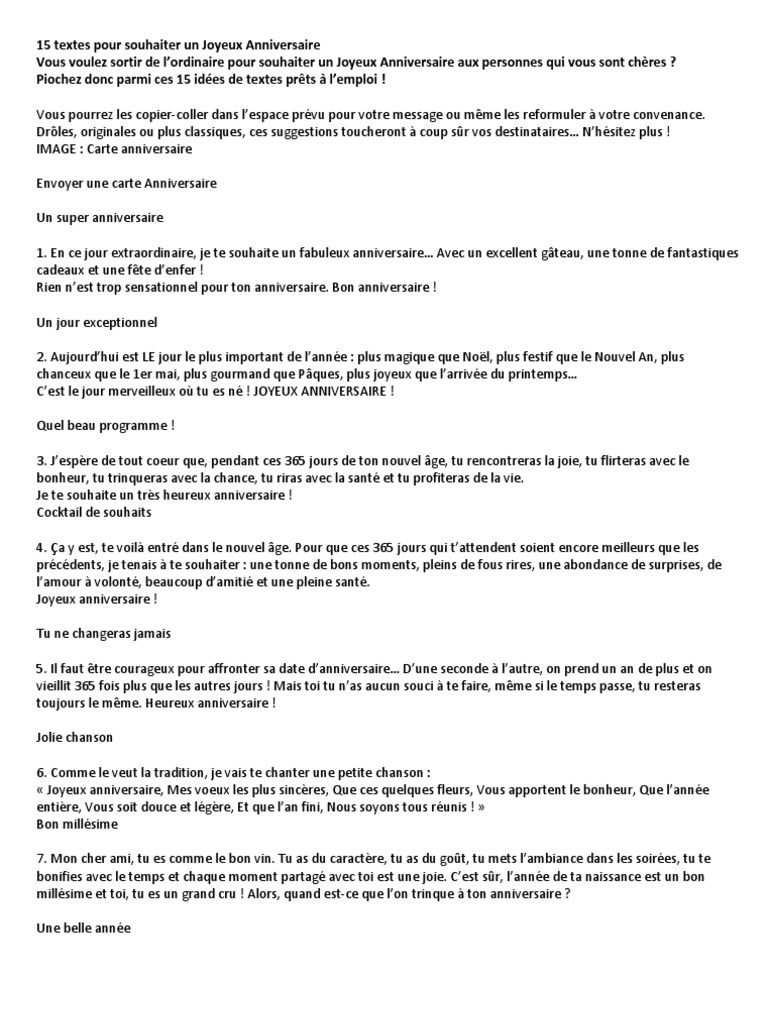 15 Textes Pour Souhaiter Un Joyeux Anniversaire | PDF | Noël, image size:768x1024