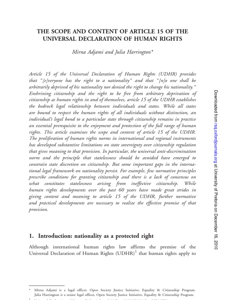 Scope of Art.15 of The Udhr PDF Human Rights Nationality