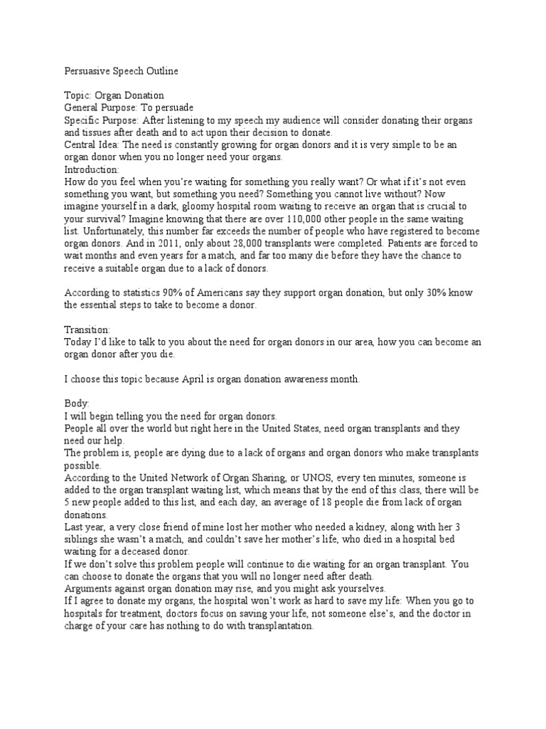 Organ donor persuasive speech thesis image