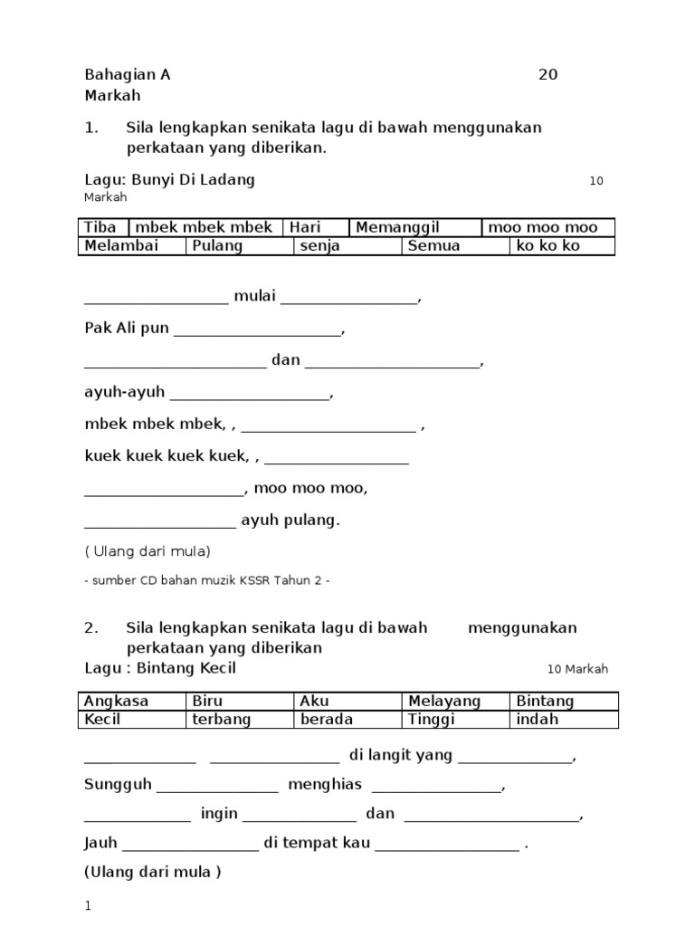 Soalan Muzik Tahun 2