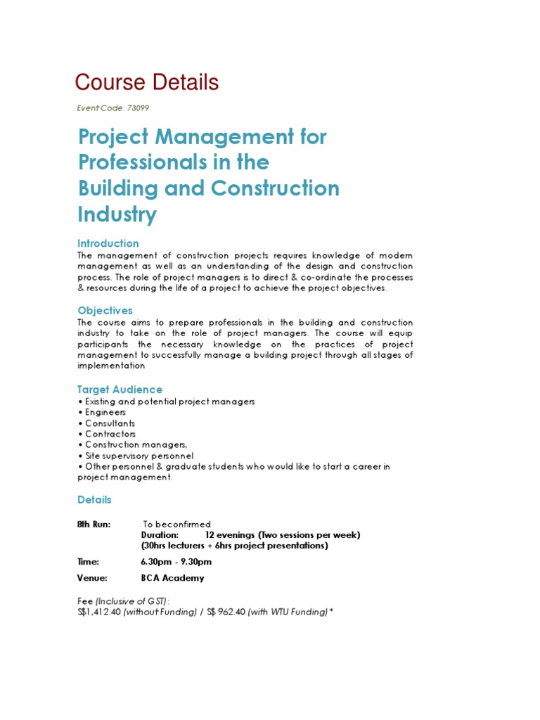 Course Details Project MGMT | PDF